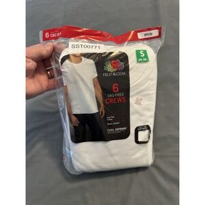 Fruit Of The Loom Shirts Mens Small White Tagless 6 Pack Crew Undershirts Tee
